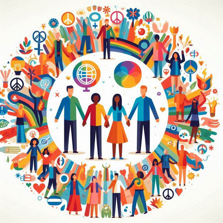 World Population Day. Group of people in circle. Vector illustration.のイラスト素材