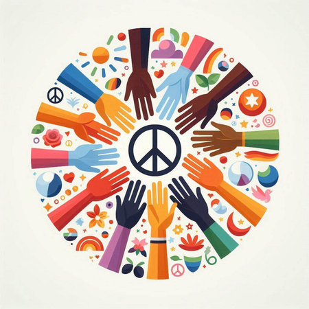 Concept of peace and love. Icons of hands in circle.のイラスト素材