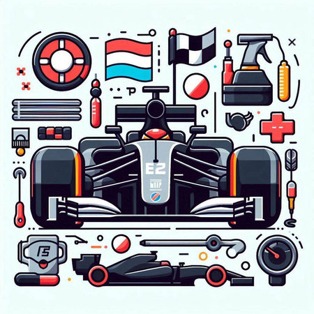 Vector illustration of karting set in line art style on white backgroundのイラスト素材