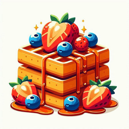 Piece of cake with strawberries and blueberries. Vector illustration.のイラスト素材
