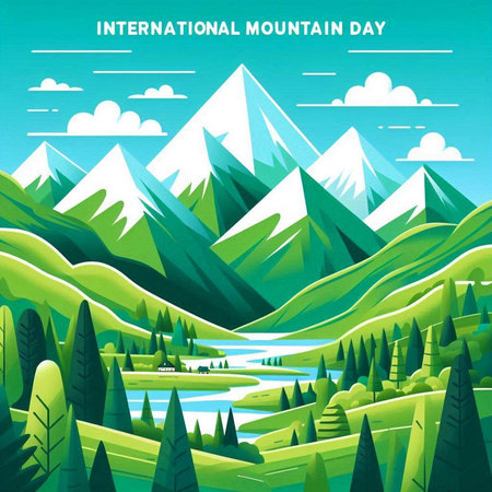 International Day of Forests. Vector Illustration of a Mountain Landscape.のイラスト素材