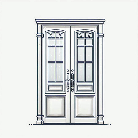 Vector illustration of a classic wooden door. Front view. Hand drawn.のイラスト素材