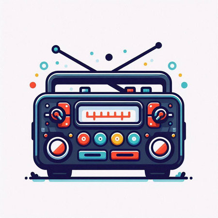 Retro radio set. Vector illustration in flat style on white background.のイラスト素材