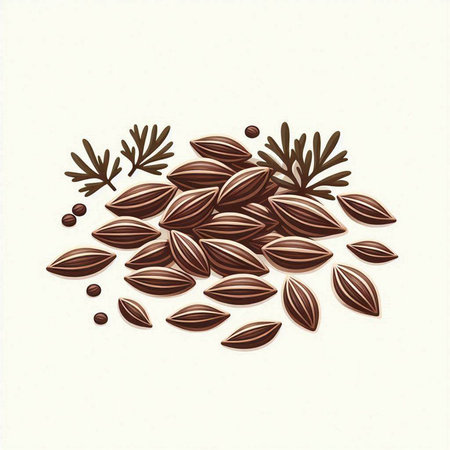 Cardamom seeds with dill and rosemary. Vector illustration.のイラスト素材