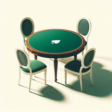 Green table and chairs in vintage style. 3d render illustration.のイラスト素材