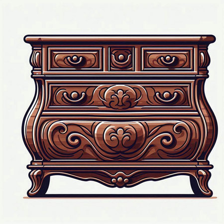 Vintage chest of drawers. Vector illustration isolated on white background.のイラスト素材