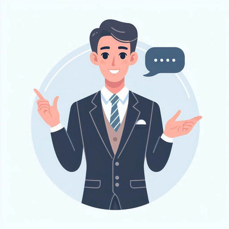 Businessman with speech bubble. Vector illustration in a flat style.のイラスト素材