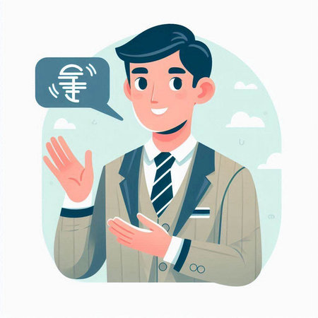 Businessman with speech bubble. Vector illustration in a flat style.のイラスト素材