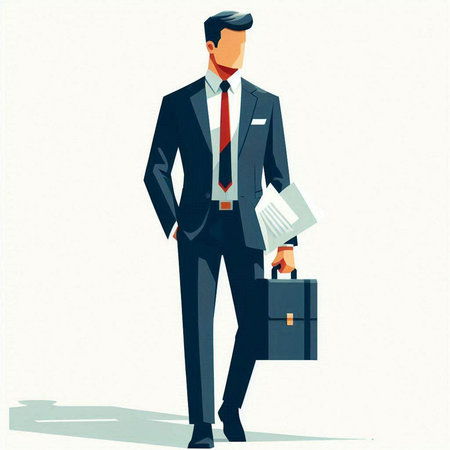 Businessman with briefcase and documents in hand. Vector illustration.のイラスト素材