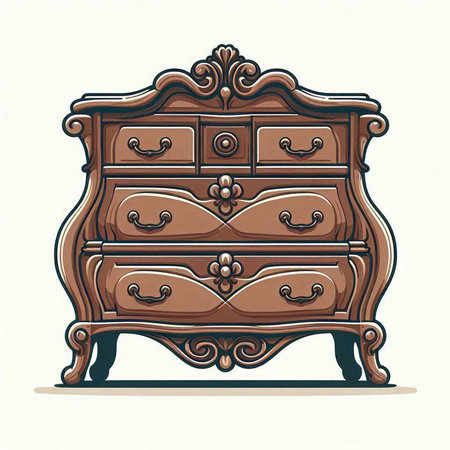 Vintage wooden chest of drawers. Vector illustration on white background.のイラスト素材