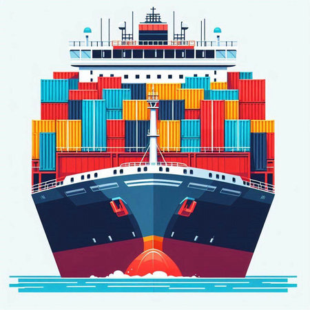 Cargo ship with containers. Freight transportation. Vector illustration.のイラスト素材