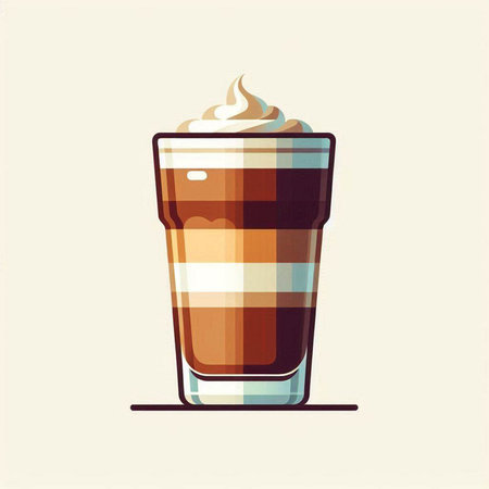 Iced coffee with whipped cream in a glass. Vector illustration.のイラスト素材