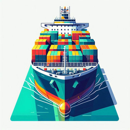 Cargo ship in the sea. Freight transportation. Vector illustrationのイラスト素材