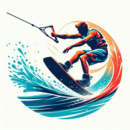 Water sport - wakeboarder on the wave. Vector illustration.のイラスト素材