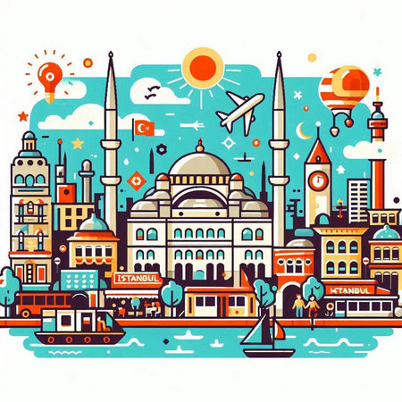 Vector illustration of Istanbul, Turkey. Colorful flat style design.のイラスト素材