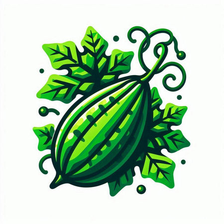 Bitter melon isolated on white background. Vector cartoon illustration.のイラスト素材