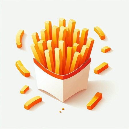 French fries in paper box on white background. 3d vector illustration.のイラスト素材