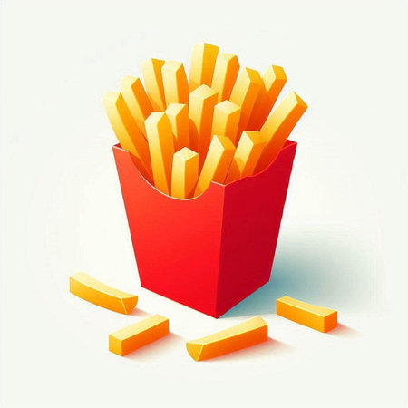 Illustration of french fries in a red box on a white backgroundのイラスト素材