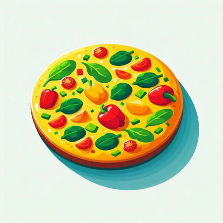 Pizza with vegetables. Vector illustration of a pizza with vegetables.のイラスト素材