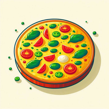 Pizza with tomato, mozzarella and green peas. Vector illustration.のイラスト素材