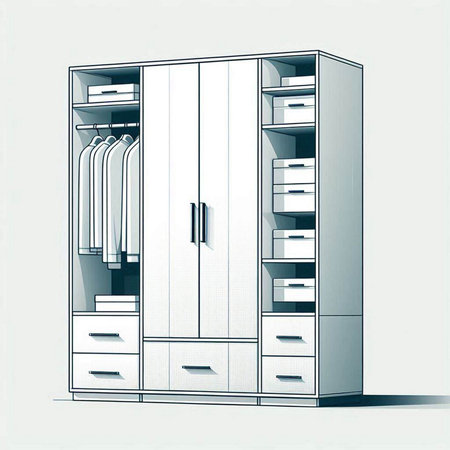 Illustration of a modern closet with drawers and drawers.のイラスト素材