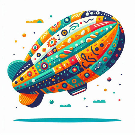 Vector illustration of colorful airship with abstract pattern on white background.のイラスト素材