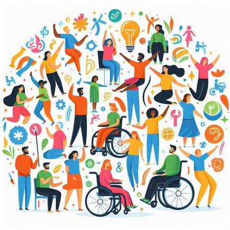 Handicapped people in a circle. People in a wheelchair. Vector illustrationのイラスト素材