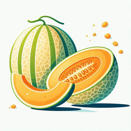 Melon and watermelon slices on white background. Vector illustration.のイラスト素材