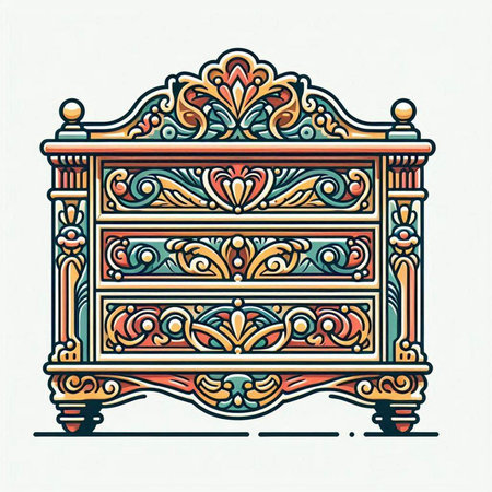 Vintage baroque chest of drawers. Vector illustration.のイラスト素材