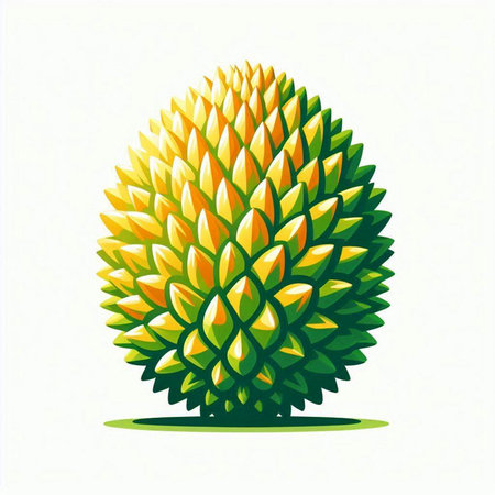Vector illustration of a green durian on a white background. Tropical fruit.のイラスト素材