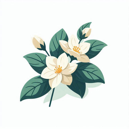 Jasmine flowers on a white background. Vector illustration in flat style.のイラスト素材