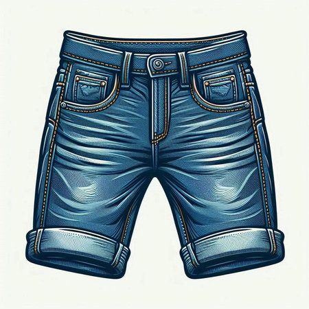 Men's denim shorts. Vector illustration of a man's pants.のイラスト素材