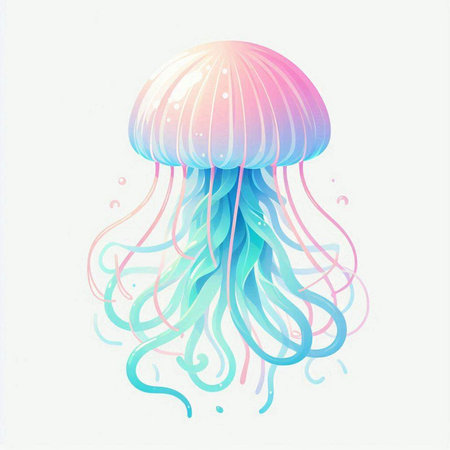Colorful jellyfish isolated on a white background. Vector illustration.のイラスト素材