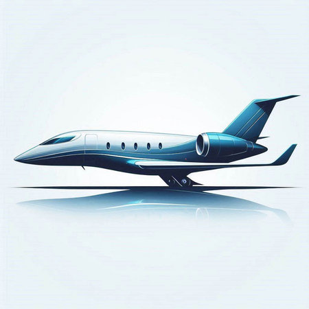 Vector illustration of a modern jet plane on a light blue background.のイラスト素材