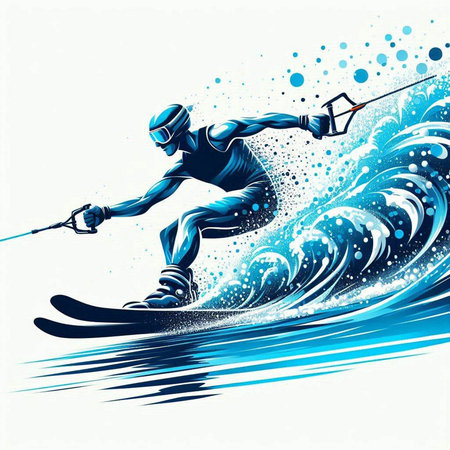 Vector illustration of a skier jumping on a surfboard in the waterのイラスト素材