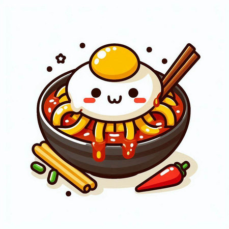 Kawaii kawaii japanese noodle with kawaii fried egg. Vector illustration.のイラスト素材