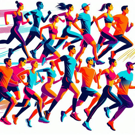 Running people. Vector illustration of a group of people jogging.のイラスト素材