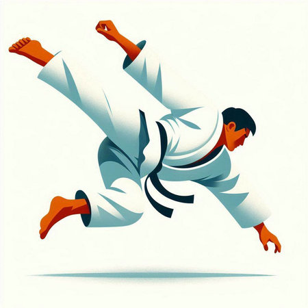 Karate man in kimono. Martial arts. Vector illustrationのイラスト素材