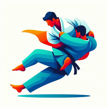 Taekwondo fighter in action. Vector illustration of martial arts.のイラスト素材