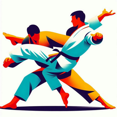 Illustration of two karate fighters in action, vector illustration.のイラスト素材