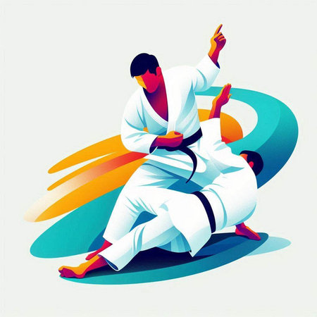 Taekwondo fight. Vector illustration of a karate man.のイラスト素材