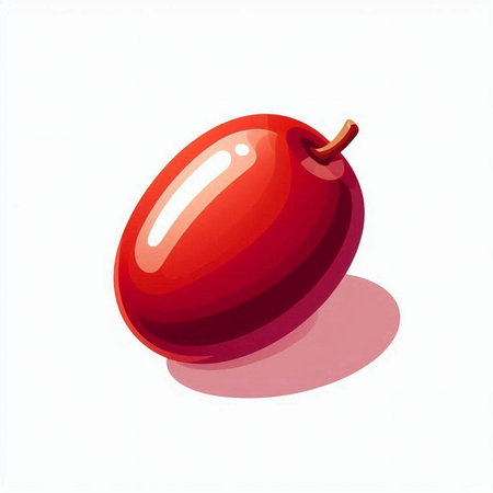 Illustration of a red plum on a white background, vector illustrationのイラスト素材