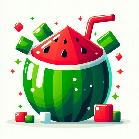 Watermelon juice with ice cubes and a straw. Vector illustration.のイラスト素材