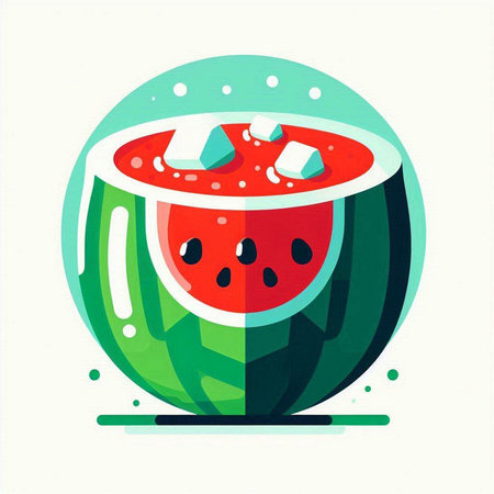 Watermelon and ice cubes in a watermelon. Vector illustration.のイラスト素材