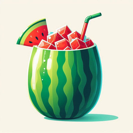 watermelon smoothie in a watermelon bowl. vector illustration.のイラスト素材