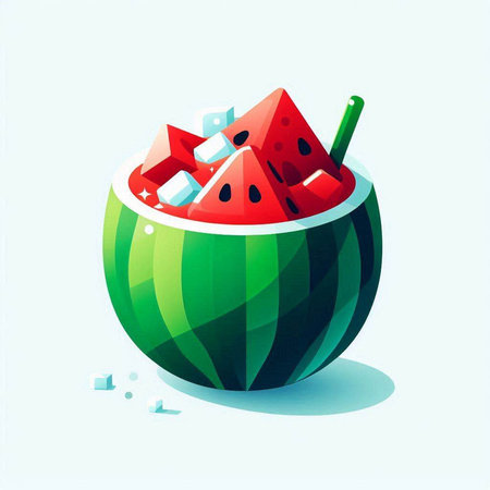 Watermelon slice in a fresh watermelon bowl. Vector illustration.のイラスト素材