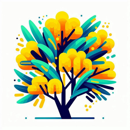 Abstract tree with yellow and blue leaves on a white background. Vector illustration.のイラスト素材
