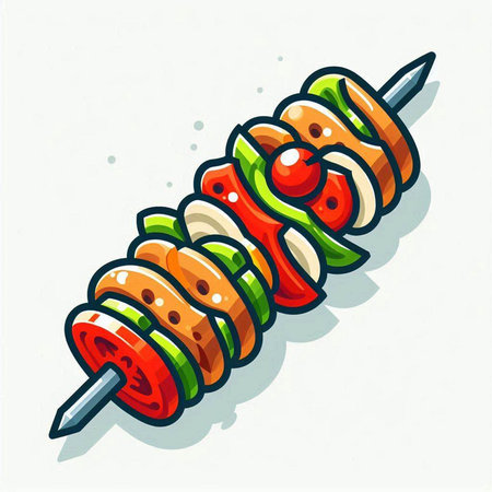 Skewers with tomato and cucumber. Vector illustration.のイラスト素材