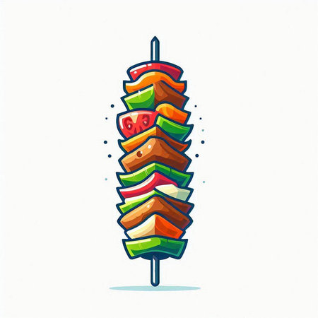 Shish kebab on skewer. Hand drawn vector illustration.のイラスト素材