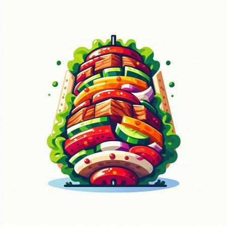 Illustration of a hamburger with vegetables on a white background.のイラスト素材